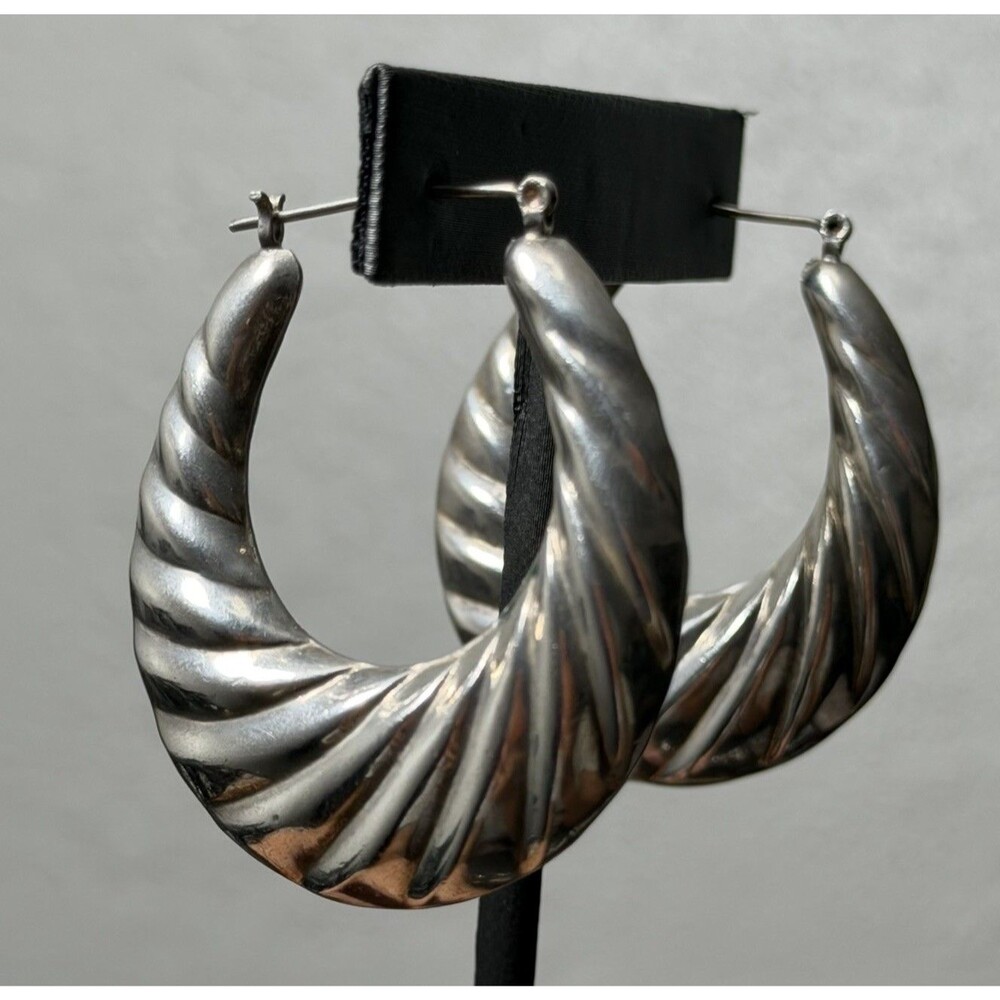 Vintage Sterling Silver Chunky Hoop Earrings